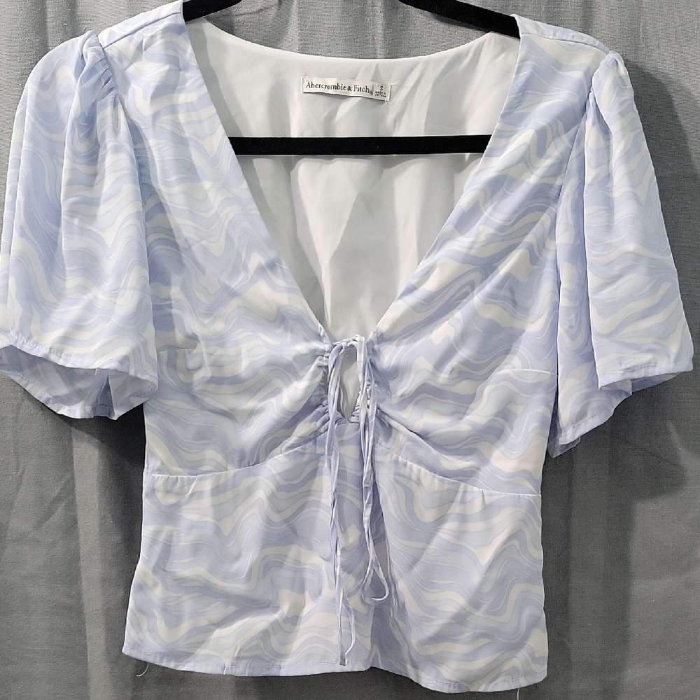 Abercrombie & Fitch Light Blue and White Blouse